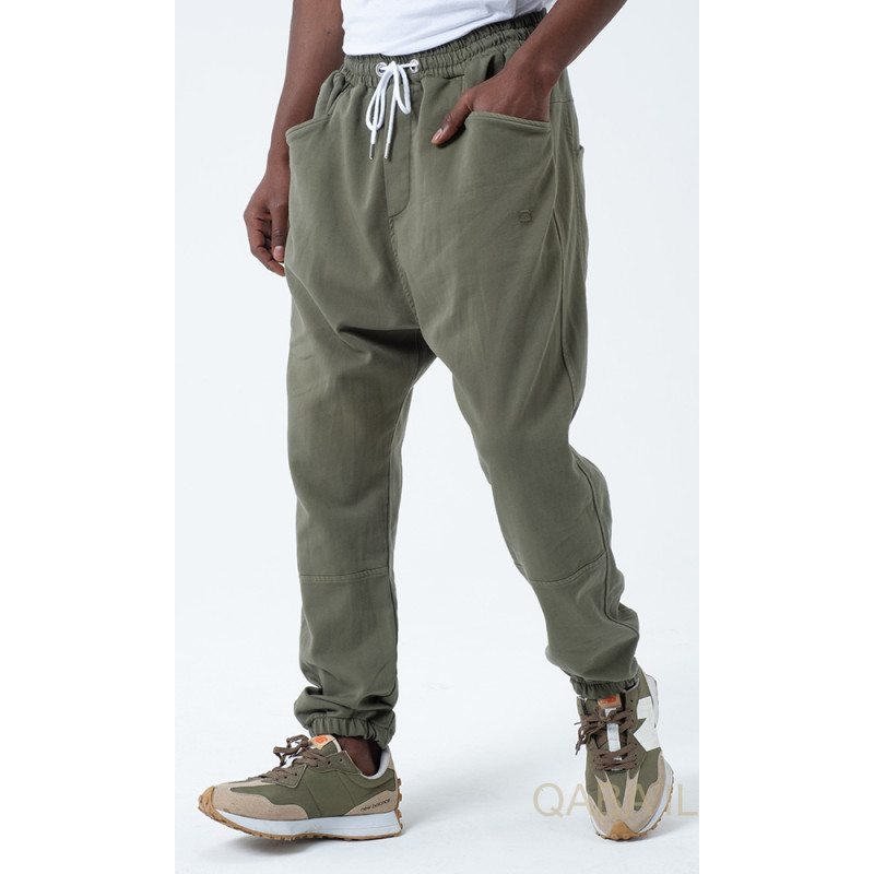 Sarouel Stretch Kaki - New Coton - Qaba'il : Coupe Droite - Pants Elastanne