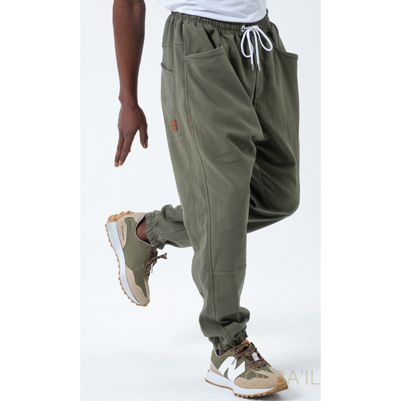 Sarouel Stretch Kaki - New Coton - Qaba'il : Coupe Droite - Pants Elastanne