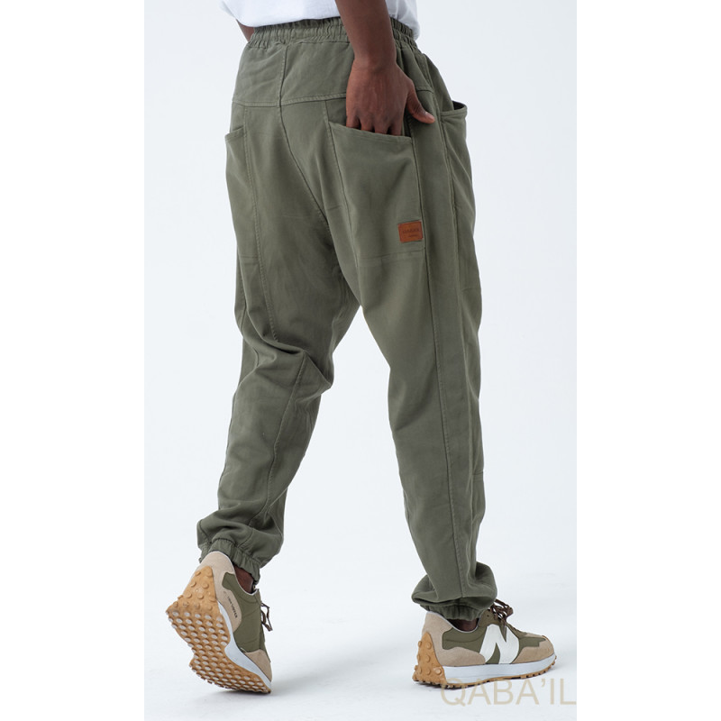 Sarouel Stretch Kaki - New Coton - Qaba'il : Coupe Droite - Pants Elastanne