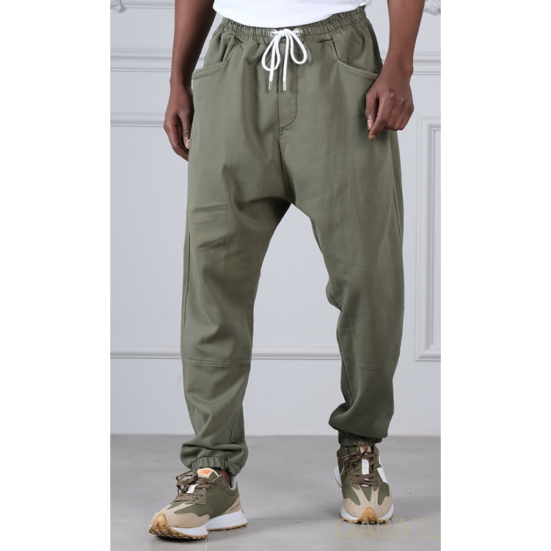 Sarouel Stretch Kaki - New Coton - Qaba'il : Coupe Droite - Pants Elastanne