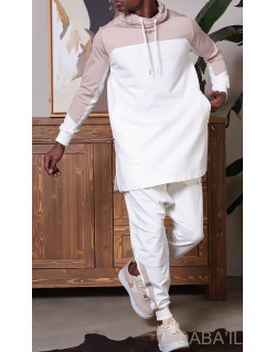 Ensemble Delta : Qamis Court + Sarouel - Ecru et Beige - Qaba'il