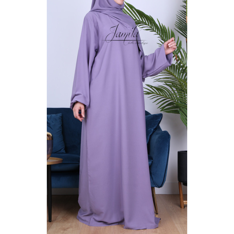 Abaya Manche Elastique - Lilas - Microfibre Léger - Jamila