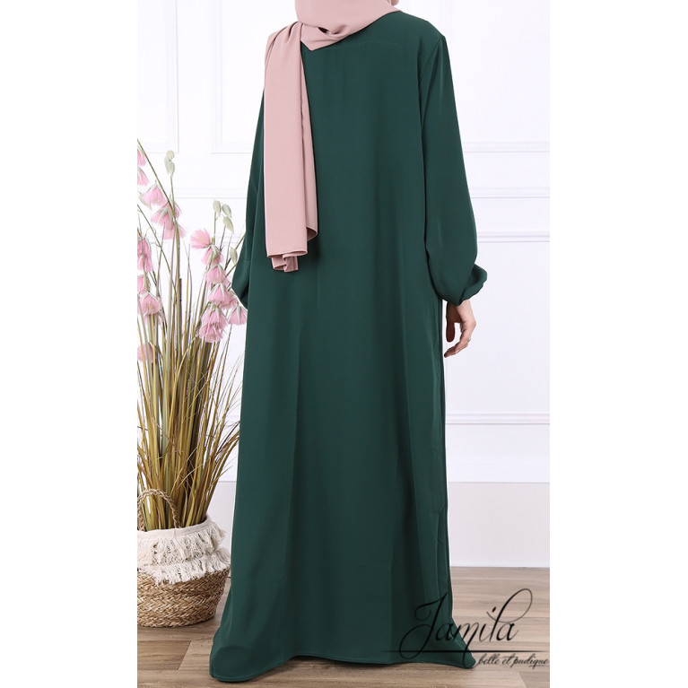 Abaya Manche Elastique - Vert Bouteille - Microfibre Léger - Jamila