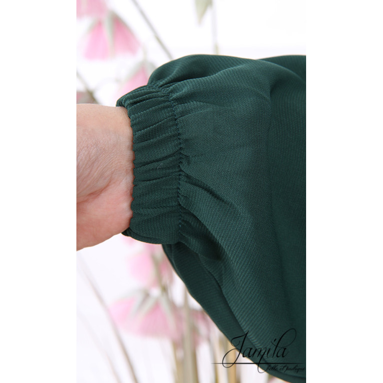 Abaya Manche Elastique - Vert Bouteille - Microfibre Léger - Jamila