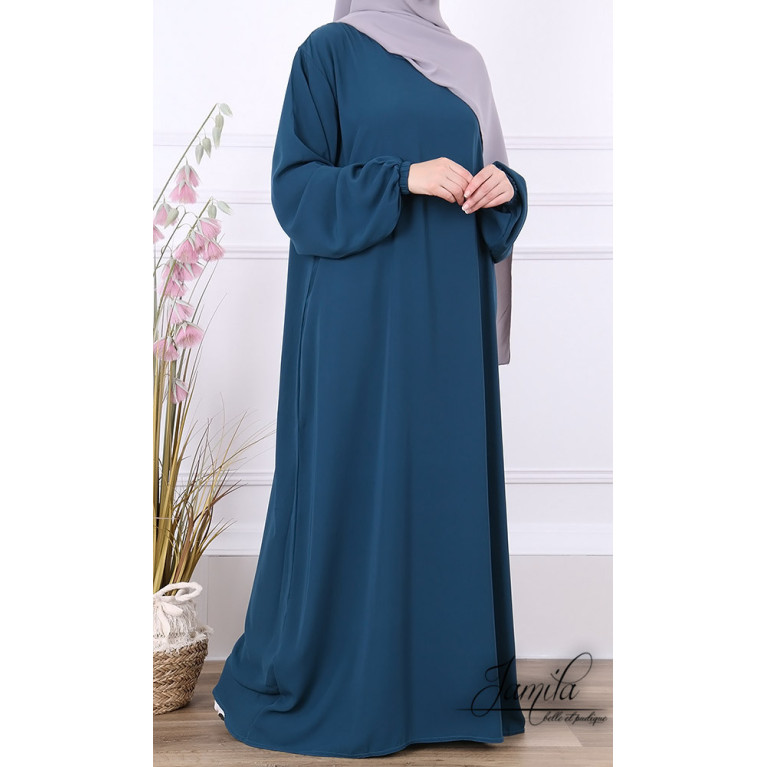 Abaya Manche Elastique - Bleu Canard - Microfibre Léger - Jamila