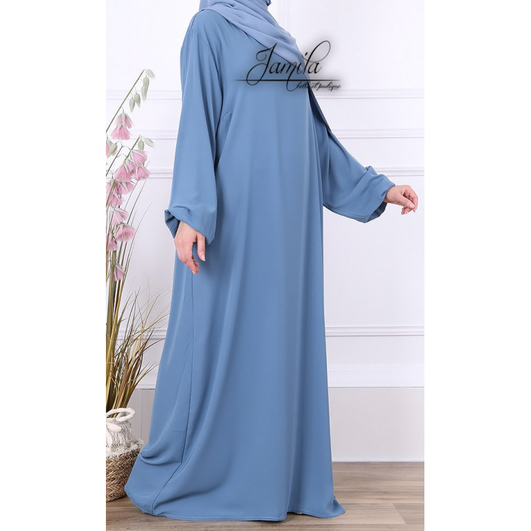 Abaya Manche Elastique - Bleu Jeans - Microfibre Léger - Jamila