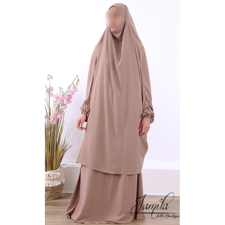 JIlbab 2 Pièces - Taupe Rose - Microfibre Léger - Jamila