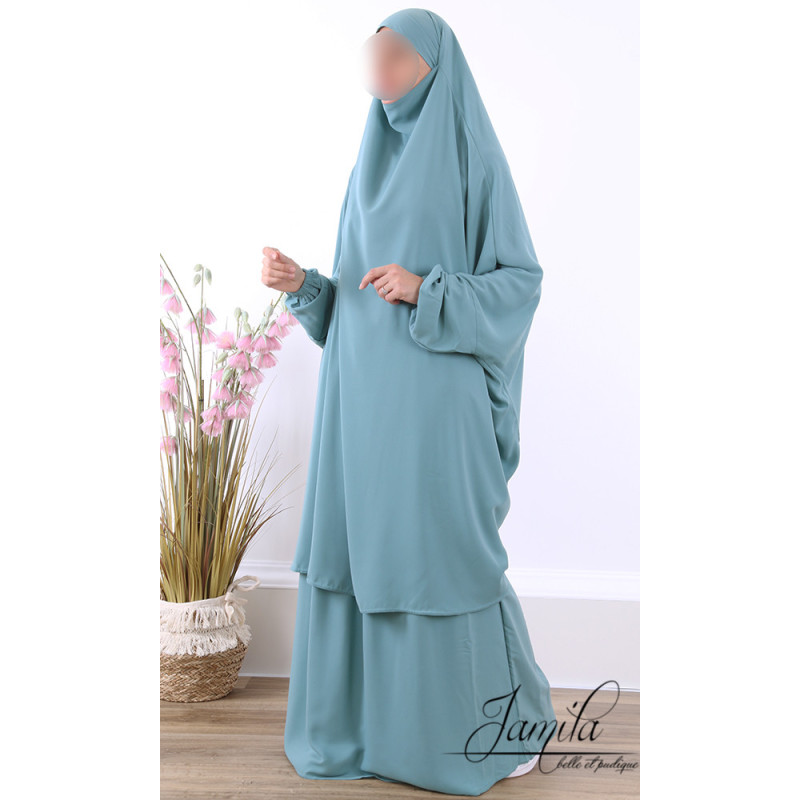 JIlbab 2 Pièces -  Bleu Vert - Microfibre Léger - Jamila