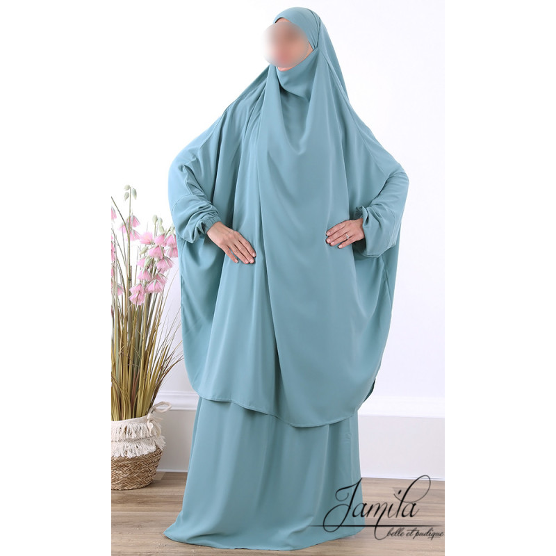 JIlbab 2 Pièces -  Bleu Vert - Microfibre Léger - Jamila