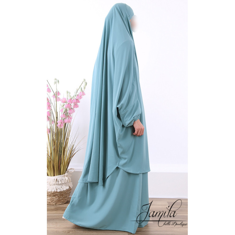 JIlbab 2 Pièces - Bleu Vert - Microfibre Léger - Jamila