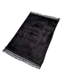 Grand Tapis de Prière - Noir - Motif Masjid - Molletonné, Épais et Très Doux - Confortable et Anti-Dérapant