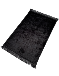 Grand Tapis de Prière - Noir - Motif Mirhab - Molletonné, Épais et Très Doux - Confortable et Anti-Dérapant