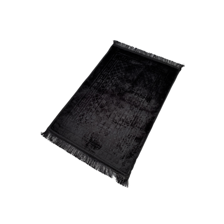 Grand Tapis de Prière - Noir - Motif Mirhab - Molletonné, Épais et Très Doux - Confortable et Anti-Dérapant