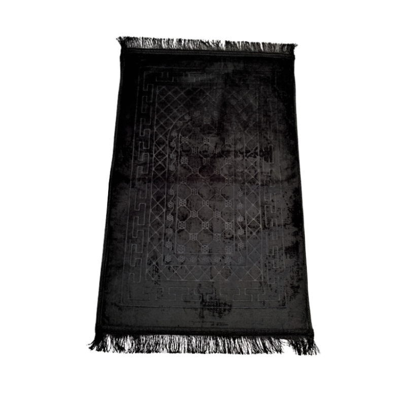 Grand Tapis de Prière - Noir - Motif Mirhab - Molletonné, Épais et Très Doux - Confortable et Anti-Dérapant