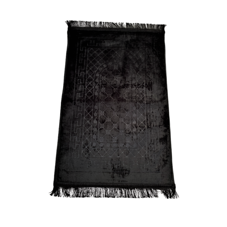 Grand Tapis de Prière - Noir - Motif Mirhab - Molletonné, Épais et Très Doux - Confortable et Anti-Dérapant