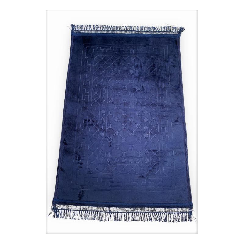 Grand Tapis de Prière - Bleu Nuit - Motif Mirhab - Molletonné, Épais et Très Doux - Confortable et Anti-Dérapant