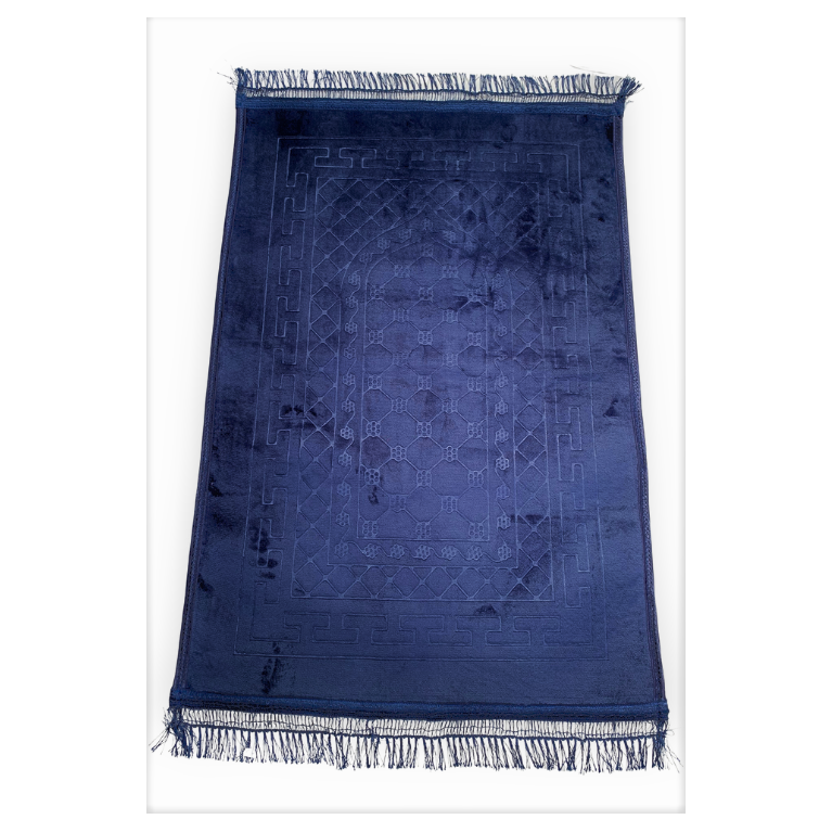 Grand Tapis de Prière - Bleu Nuit - Motif Mirhab - Molletonné, Épais et Très Doux - Confortable et Anti-Dérapant