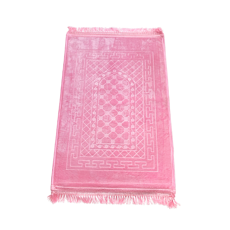 Grand Tapis de Prière - Rose - Motif Mirhab - Molletonné, Épais et Très Doux - Confortable et Anti-Dérapant