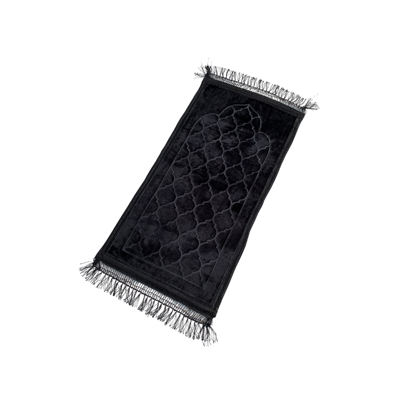 Tapis de Prière pour Enfant avec Motif Mirhab Noir - Doux, Épais et Anti-Dérapant - Dimension 42 x 80 cm