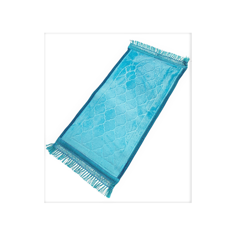 Tapis de Prière pour Enfant avec Motif Mirhab Turquoise - Doux, Épais et Anti-Dérapant - Dimension 42 x 80 cm