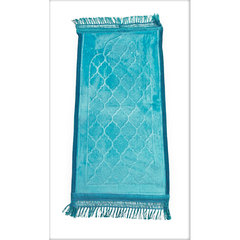 Tapis de Prière pour Enfant avec Motif Mirhab Turquoise - Doux, Épais et Anti-Dérapant - Dimension 42 x 80 cm