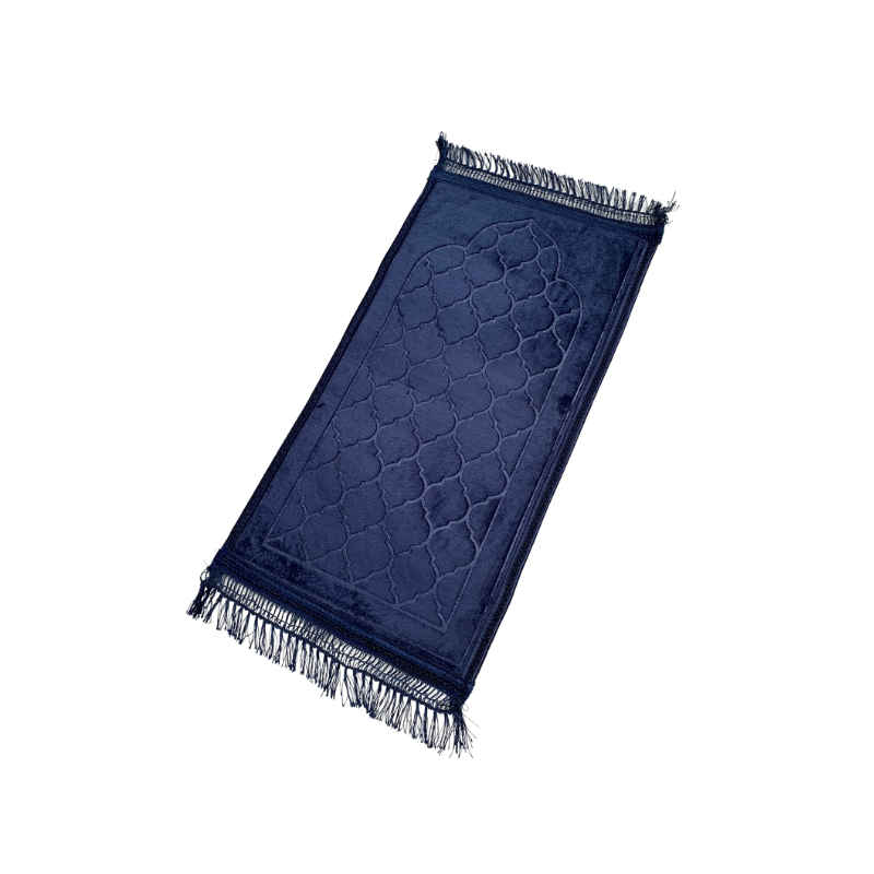 Tapis de Prière pour Enfant avec Motif Mirhab Bleu Nuit - Doux, Épais et Anti-Dérapant - Dimension 42 x 80 cm