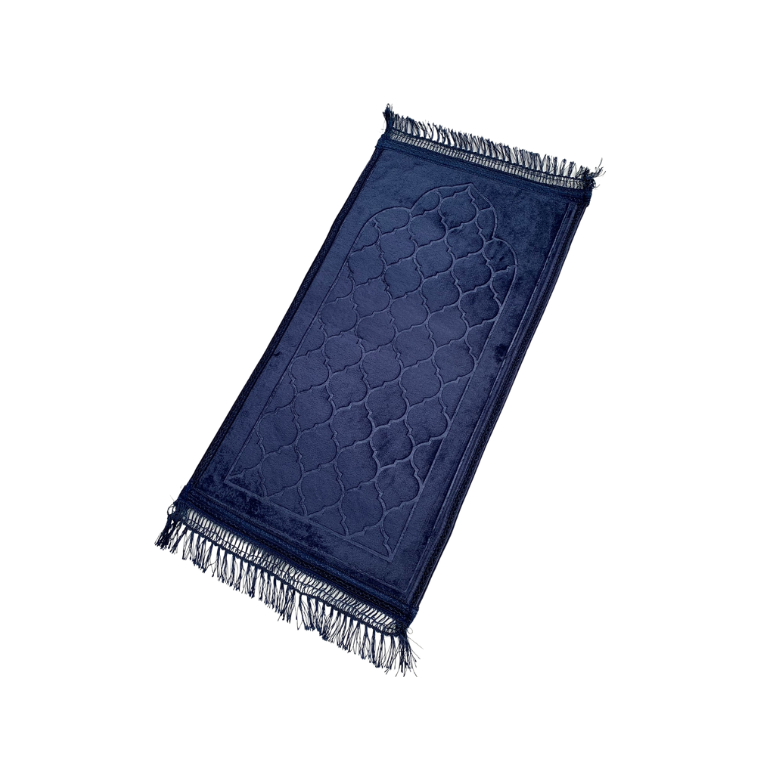 Tapis de Prière pour Enfant avec Motif Mirhab Bleu Nuit - Doux, Épais et Anti-Dérapant - Dimension 42 x 80 cm