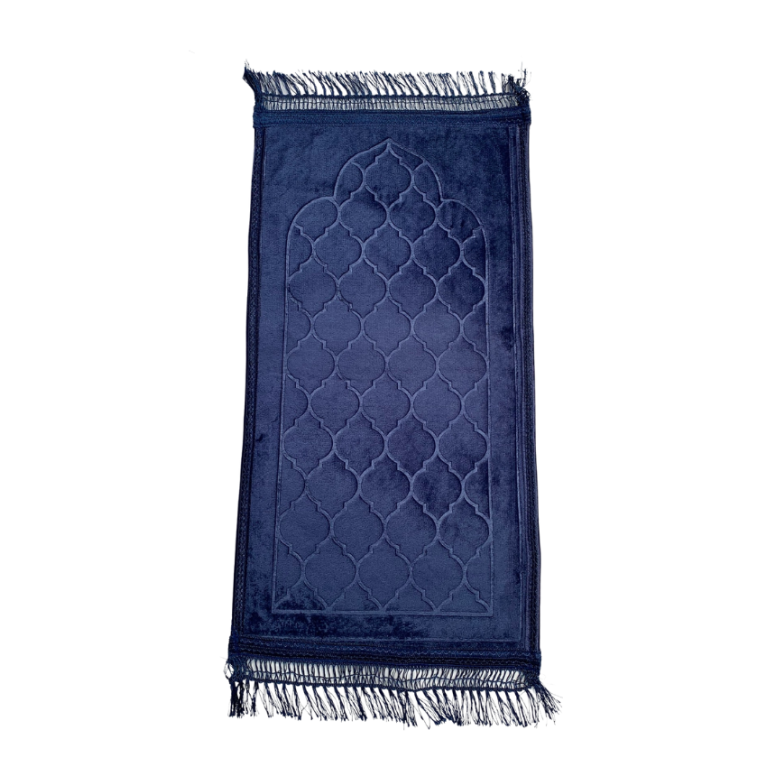 Tapis de Prière pour Enfant avec Motif Mirhab Bleu Nuit - Doux, Épais et Anti-Dérapant - Dimension 42 x 80 cm