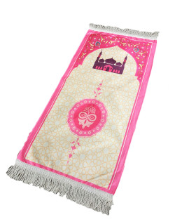 Tapis de Prière Bleu pour Enfant avec Planètes et Mekka et Medina Mounawara - Dimension 42 x 87 cm