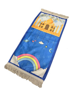 Tapis de Prière Bleu - Kids - Masjid avec Arc en Ciel - 42 x 87 cm
