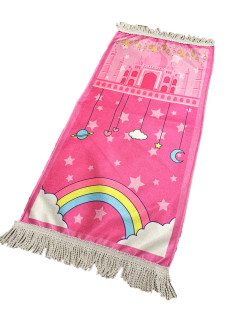Tapis de Prière Rose - Kids - Masjid avec Arc en Ciel - 42 x 87 cm