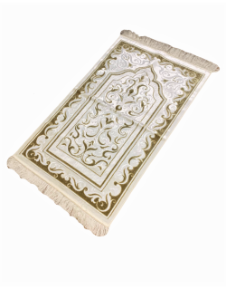 Tapis de Prière de Luxe Blanc Doré pour Adulte - Dimensions 73 x 110 cm