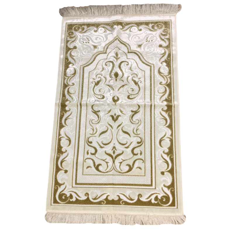 Tapis de Prière de Luxe Blanc Doré pour Adulte - Dimensions 73 x 110 cm