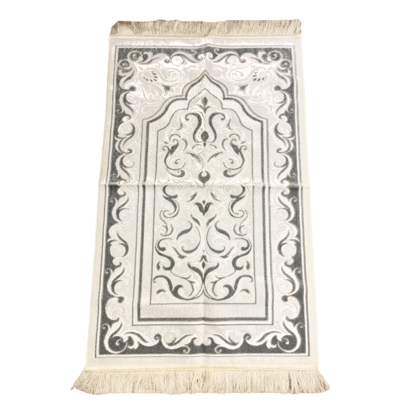 Tapis de Prière de Luxe Blanc Argenté pour Adulte - Dimensions 73 x 110 cm
