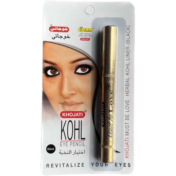 Kajal Kohl Khojati Original - Eyeliner Noir Naturel Indien - Hypoallergénique, Vegan - Date Expiration 12/2027