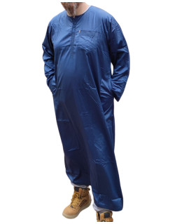 Qamis Long Omani Sans Col - Tissu Glacé Noir - Manche Longue Style Ikaf -Afaq