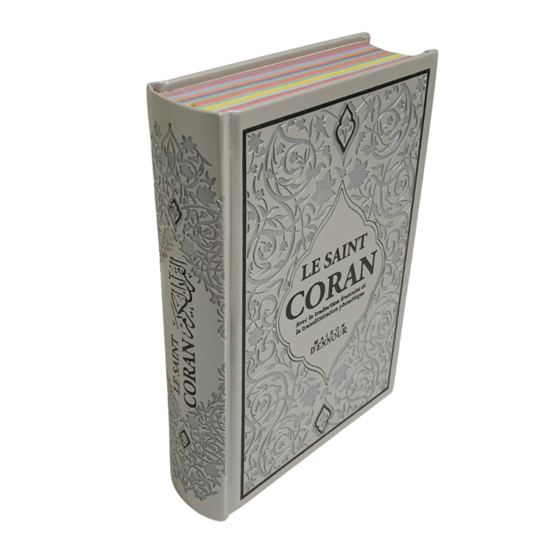 Le Saint Coran Blanc - Couverture Daim - Pages Arc-En-Ciel - Français-Arabe-Phonétique - Maison Ennour