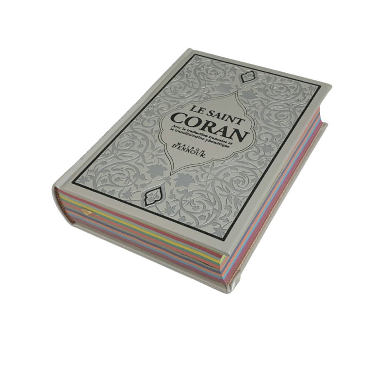Le Saint Coran Blanc - Couverture Daim - Pages Arc-En-Ciel - Français-Arabe-Phonétique - Maison Ennour