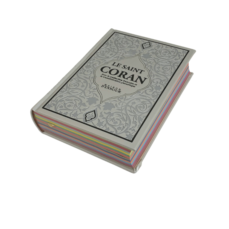 Le Saint Coran Blanc - Couverture Daim - Pages Arc-En-Ciel - Français-Arabe-Phonétique - Maison Ennour