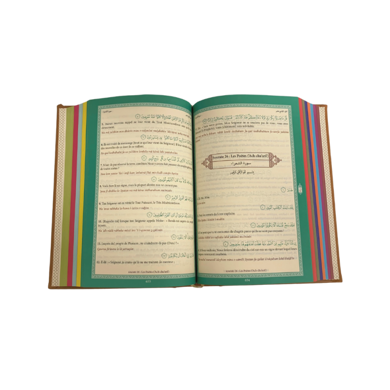 Le Saint Coran Blanc - Couverture Daim - Pages Arc-En-Ciel - Français-Arabe-Phonétique - Maison Ennour