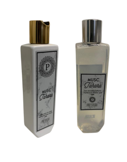 Lot de 2 Flacons : Musc Tahara - Gel Douche + Lait pour le Corps - Mixte Homme et Femme - Prestigia