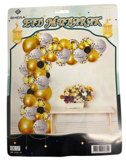 Arches de 50 ballons Noir, Or, Blanc pour la célébration de l'EID MUBARAK