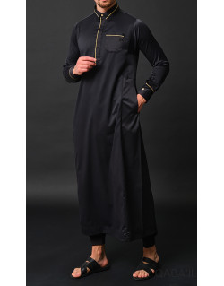 Qaba'il : Sultan - Qamis Long Noir de Luxe Gamme Premium