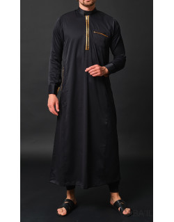 Qaba'il : Amir - Qamis Long Noir de Luxe Gamme Premium