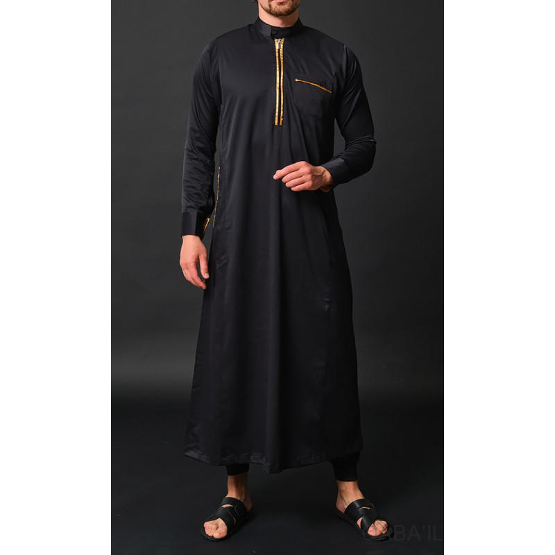 Qaba'il : Amir - Qamis Long Noir de Luxe Gamme Premium