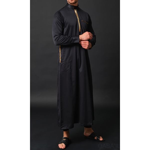 Qaba'il : Amir - Qamis Long Noir de Luxe Gamme Premium