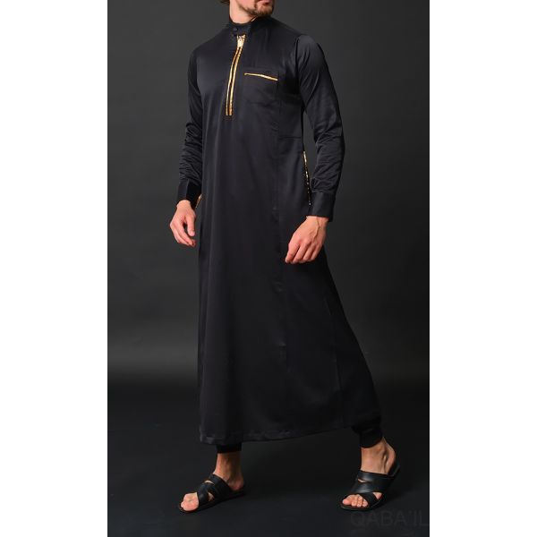 Qaba'il : Amir - Qamis Long Noir de Luxe Gamme Premium