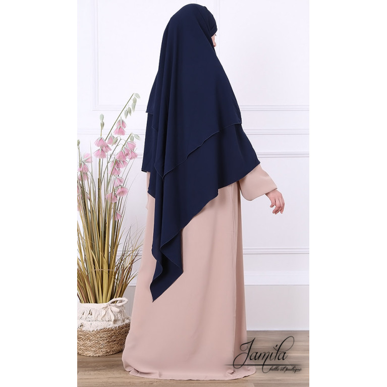 Khimar 2 Voiles - Bleu Nuit - Microfibre Léger - Jamila