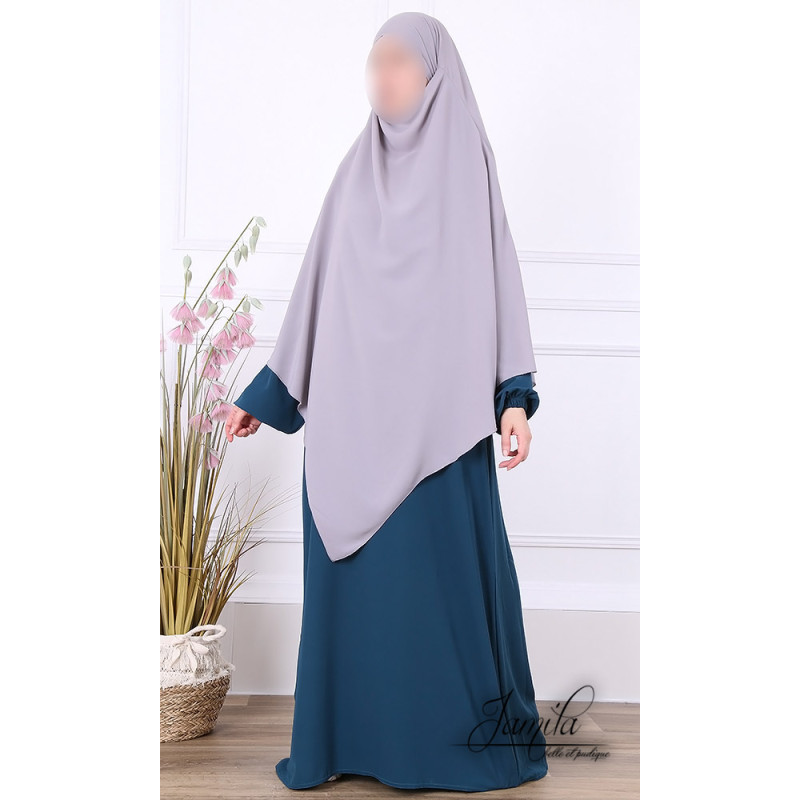 Khimar Gris Clair Jamila : léger, doux et double voile