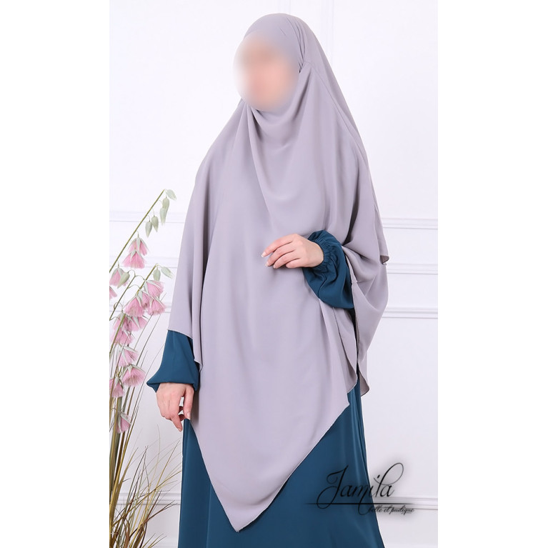 Khimar Gris Clair Jamila : léger, doux et double voile